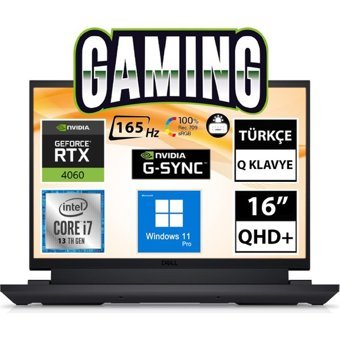 Dell G16 7630 G167630005U14 Harici GeForce RTX 4060 Intel Core i7 13650HX 64 GB Ram 1 TB SSD 16 inç QHD+ Windows 11 Pro Oyuncu Laptop