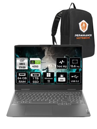 Lenovo LOQ 15IRH8 82XV00HLTX Harici GeForce RTX 4050 Intel Core i5 12450H 64 GB Ram 1 TB SSD 15.6 inç Full HD Windows 11 Pro Oyuncu Laptop + PER4 Çanta