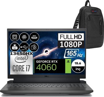 Dell Gaming G15 5530 G155530013WP08 Harici GeForce RTX 4060 Intel Core i7 13650HX 64 GB DDR5 Ram 1 TB SSD 15.6 inç Full HD Windows 11 Pro Oyuncu Laptop + Zetta Çanta