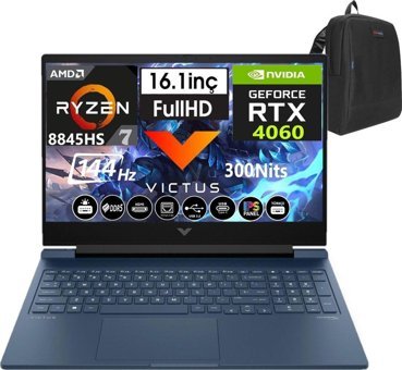 HP Victus 16-S1011NT 9Z791EAW46 Harici GeForce RTX 4060 AMD Ryzen 7 8845HS 32 GB DDR5 Ram 1 TB SSD 16 inç Full HD Windows 11 Pro Oyuncu Laptop + Weblegelsin Çanta