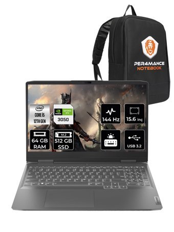 Lenovo LOQ 15IRH8 82XV00WYTX Harici GeForce RTX 3050 Intel Core i5 12450H 64 GB Ram 512 GB SSD 15.6 inç Full HD FreeDos Oyuncu Laptop + PER4 Çanta