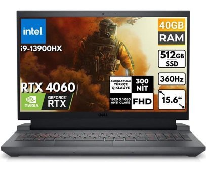 Dell Gaming G15 5530 G155530017U BT48 Harici GeForce RTX 4060 Intel Core i9 13900HX 40 GB Ram 512 GB SSD 15.6 inç Full HD FreeDos Oyuncu Laptop