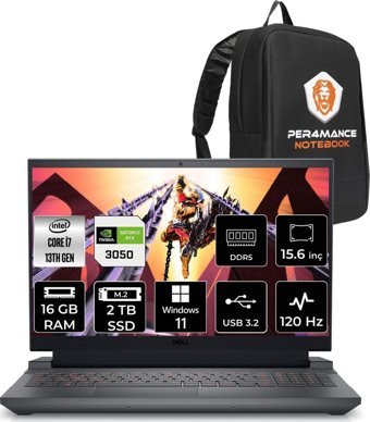 Dell Gaming G15 5530 G55302401005U Harici GeForce RTX 3050 Intel Core i7 13650HX 16 GB Ram 2 + 2 TB SSD 15.6 inç Full HD Windows 11 Home Oyuncu Laptop + PER4 Çanta