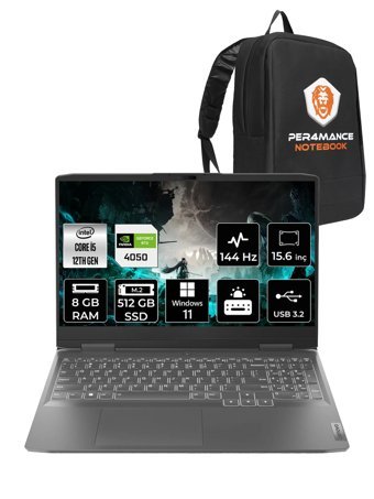 Lenovo LOQ 15IRH8 82XV00HLTX Harici GeForce RTX 4050 Intel Core i5 12450H 8 GB Ram 512 GB SSD 15.6 inç Full HD Windows 11 Home Oyuncu Laptop + PER4 Çanta