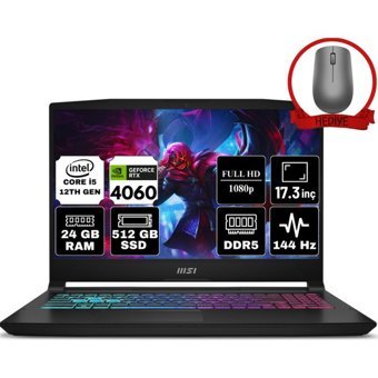 MSI Katana 17 B12VFK-1031XTR-A9 Dahili GeForce RTX 4060 Intel Core i5 12450H 24 GB DDR5 Ram 512 GB SSD 17.3 inç Full HD FreeDos Oyuncu Laptop + Anzar Mouse