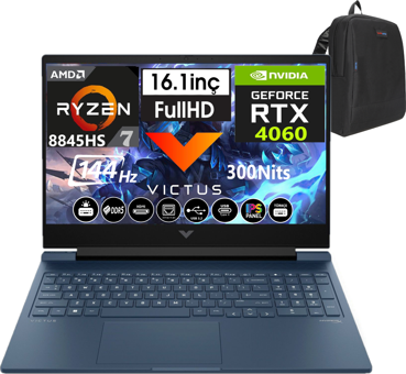 HP Victus 16-S1011NT 9Z791EAW36 Harici GeForce RTX 4060 AMD Ryzen 7 8845HS 64 GB DDR5 Ram 4 TB SSD 16 inç Full HD Windows 11 Home Oyuncu Laptop + Zetta Çanta