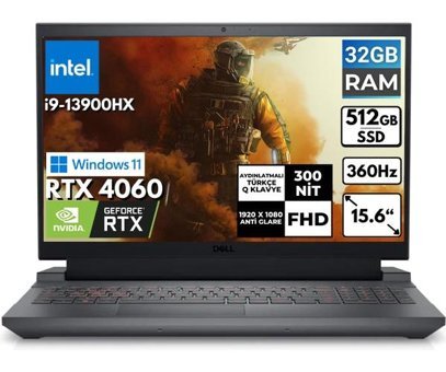 Dell Gaming G15 5530 G155530017U BT42 Harici GeForce RTX 4060 Intel Core i9 13900HX 32 GB Ram 512 GB SSD 15.6 inç Full HD Windows 11 Pro Oyuncu Laptop