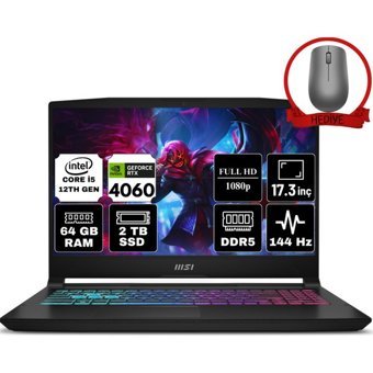 MSI Katana 17 B12VFK-1031XTR-A8 Dahili GeForce RTX 4060 Intel Core i5 12450H 64 GB DDR5 Ram 2 + 2 TB SSD 17.3 inç Full HD FreeDos Oyuncu Laptop + Anzar Mouse