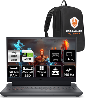 Dell Gaming G15 5530 G155530013 Harici GeForce RTX 4060 Intel Core i7 13650HX 48 GB Ram 256 GB SSD 15.6 inç Full HD Windows 11 Pro Oyuncu Laptop + PER4 Çanta