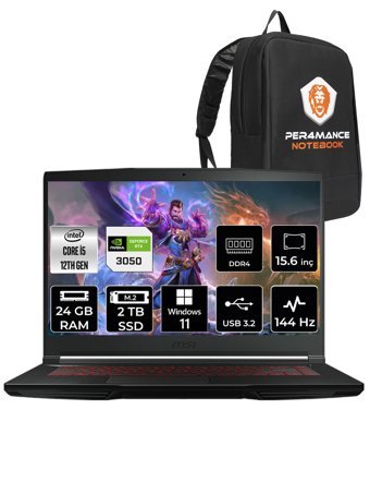 MSI Thin GF63 12UC-877XTR Harici GeForce RTX 3050 Intel Core i5 12450H 24 GB Ram 2 + 2 TB SSD 15.6 inç Full HD Windows 11 Home Oyuncu Laptop + PER4 Çanta