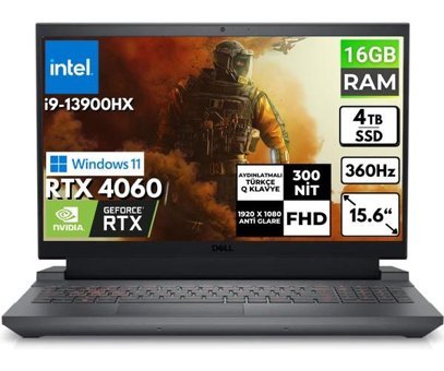 Dell Gaming G15 5530 G155530017U BT25 Harici GeForce RTX 4060 Intel Core i9 13900HX 16 GB Ram 4 TB SSD 15.6 inç Full HD Windows 11 Home Oyuncu Laptop