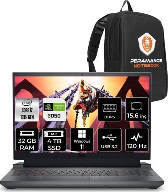 Dell Gaming G15 5530 G55302401005U Harici GeForce RTX 3050 Intel Core i7 13650HX 32 GB Ram 4 TB SSD 15.6 inç Full HD Windows 11 Home Oyuncu Laptop + PER4 Çanta