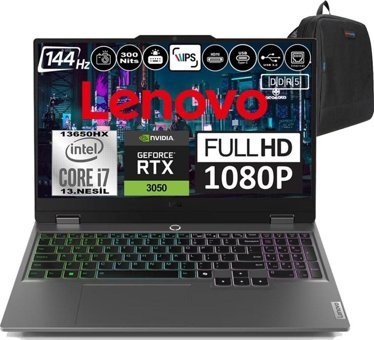 Lenovo LOQ 15IRX9 83DV00G5TRH13 Harici GeForce RTX 3050 Intel Core i7 13650HX 96 GB DDR5 Ram 512 GB SSD 15.6 inç Full HD Windows 11 Home Oyuncu Laptop