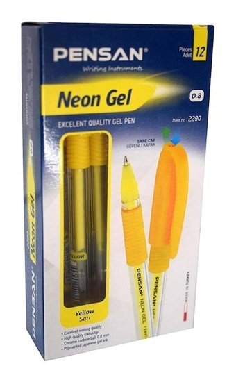 Pensan Neon Jel Plastik Tek Renkli 1.0 mm Sarı 12'li Tükenmez Kalem