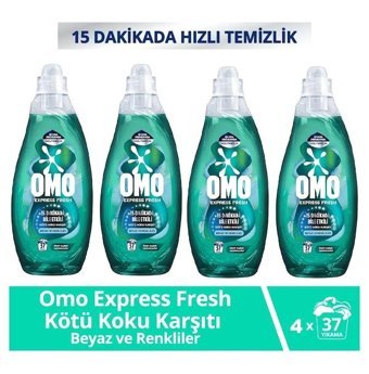 Omo Express Fresh Kötü Koku Karşıtı 37 Yıkama Beyaz Ve Renkliler Sıvı Deterjanı 4 x 1480 ml