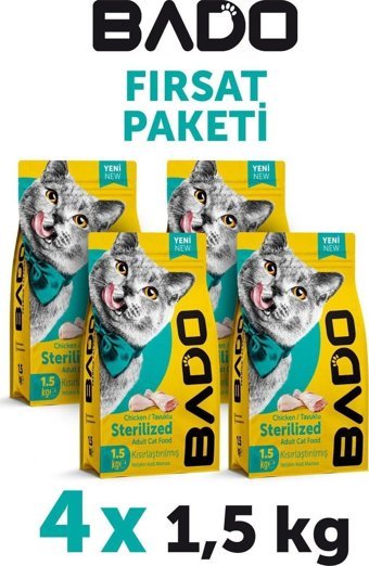 Bado Tavuk Kısırlaştırılmış Tahıllı Yetişkin Kuru Kedi Maması 4x1.5 kg