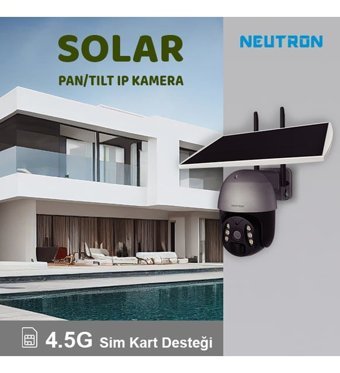 Neutron 3MP Güneş Enerjili Sim Kartlı 1 Kameralı 360 Derece Dönme Gece Görüşlü Zoom IP İç-Dış Mekan Kablolu Güvenlik Kamerası