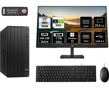 Hp Pro 290 G9 8T2W9ESMNT4443 Harici GeForce GTX 1650 Intel Core i5 13500 48 GB Ram 1 TB SSD Tower Windows 11 Pro 21.5 inç Monitörlü Masaüstü Oyuncu Bilgisayarı + PER4 BELLEK