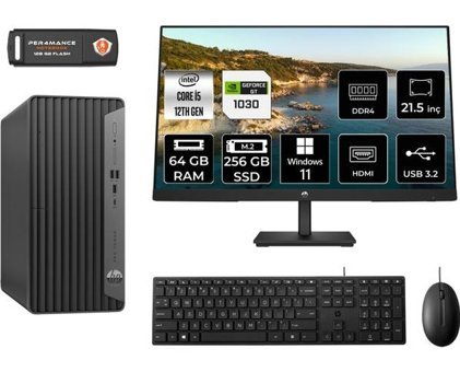 Hp Pro 400 G9 6U3M8EAMNT3446 Harici GeForce GT 1030 Intel Core i5 12400 64 GB Ram 256 GB SSD Tower Windows 11 Pro 21.5 inç Monitörlü Masaüstü Oyuncu Bilgisayarı + PER4 BELLEK