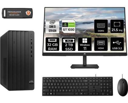 Hp Pro 290 G9 8T2X0ESMNT3379 Harici GeForce GT 1030 Intel Core i3 13100 32 GB Ram 2 TB SSD Tower Windows 11 Home 21.5 inç Monitörlü Masaüstü Oyuncu Bilgisayarı + PER4 BELLEK