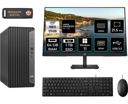 Hp Pro 400 G9 6U3M8EAMNT1398 Harici Radeon RX 550 Intel Core i5 12400 64 GB Ram 1 TB SSD Tower Windows 11 Home 21.5 inç Monitörlü Masaüstü Oyuncu Bilgisayarı + PER4 BELLEK