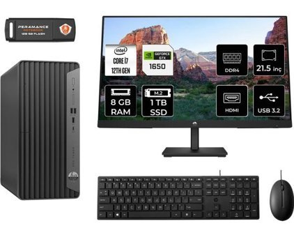 Hp Pro 400 G9 6U3M9EAMNT4303 Harici GeForce GTX 1650 Intel Core i7 12700 8 GB Ram 1 TB SSD Tower FreeDos 21.5 inç Monitörlü Masaüstü Oyuncu Bilgisayarı + PER4 BELLEK