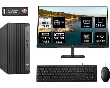 Hp Pro 400 G9 6U3M8EAMNT1327 Harici Radeon RX 550 Intel Core i5 12400 32 GB Ram 512 GB SSD Tower FreeDos 21.5 inç Monitörlü Masaüstü Oyuncu Bilgisayarı + PER4 BELLEK