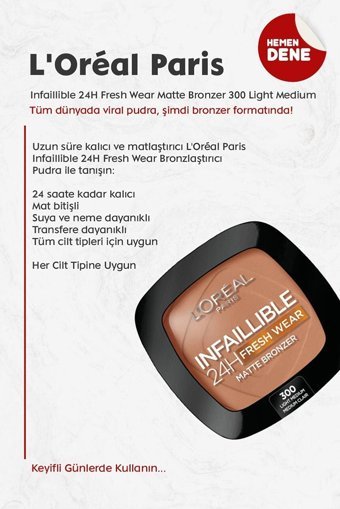 L'Oréal Paris Infaillible 24H Fresh Wear No:300 Light Medium Mat Toz Allık