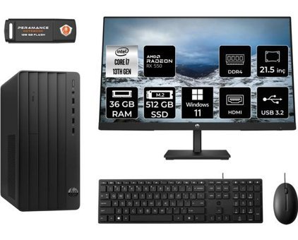 Hp Pro 290 G9 8T2X2ESMNT1432 Harici Radeon RX 550 Intel Core i7 13700 36 GB Ram 512 GB SSD Tower Windows 11 Pro 21.5 inç Monitörlü Masaüstü Oyuncu Bilgisayarı + PER4 BELLEK