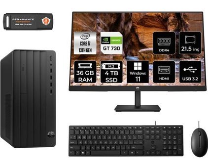 Hp Pro 290 G9 8T2X1ESMNT2385 Harici GeForce GT 730 Intel Core i7 13700 36 GB Ram 4 TB SSD Tower Windows 11 Home 21.5 inç Monitörlü Masaüstü Oyuncu Bilgisayarı + PER4 BELLEK