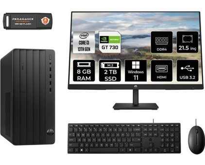 Hp Pro 290 G9 8T2X0ESMNT2354 Harici GeForce GT 730 Intel Core i3 13100 8 GB Ram 2 TB SSD Tower Windows 11 Home 21.5 inç Monitörlü Masaüstü Oyuncu Bilgisayarı + PER4 BELLEK