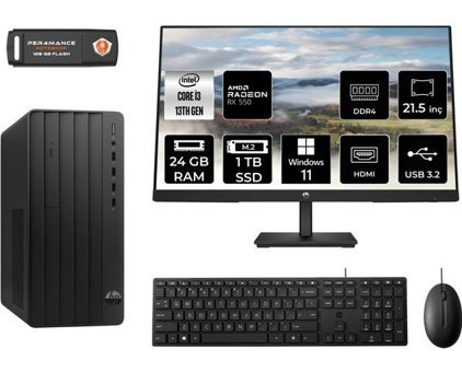 Hp Pro 290 G9 8T2X0ESMNT1423 Harici Radeon RX 550 Intel Core i3 13100 24 GB Ram 1 TB SSD Tower Windows 11 Pro 21.5 inç Monitörlü Masaüstü Oyuncu Bilgisayarı + PER4 BELLEK