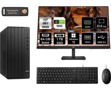 Hp Pro 290 G9 8T2X1ESMNT4398 Harici GeForce GTX 1650 Intel Core i7 13700 64 GB Ram 1 TB SSD Tower Windows 11 Home 21.5 inç Monitörlü Masaüstü Oyuncu Bilgisayarı + PER4 BELLEK