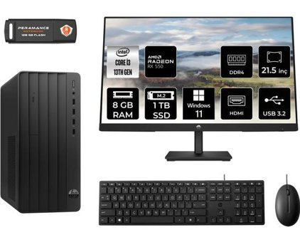 Hp Pro 290 G9 8T2X0ESMNT1353 Harici Radeon RX 550 Intel Core i3 13100 8 GB Ram 1 TB SSD Tower Windows 11 Home 21.5 inç Monitörlü Masaüstü Oyuncu Bilgisayarı + PER4 BELLEK