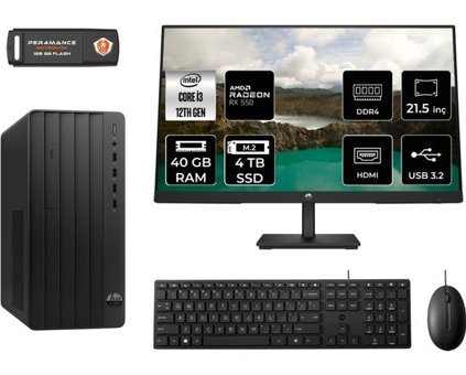 Hp Pro 290 G9 6D3A1EAMNT1340 Harici Radeon RX 550 Intel Core i3 12100 40 GB Ram 4 TB SSD Tower FreeDos 21.5 inç Monitörlü Masaüstü Oyuncu Bilgisayarı + PER4 BELLEK