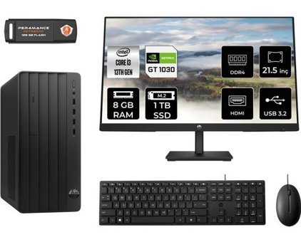 Hp Pro 290 G9 8T2X0ESMNT3303 Harici GeForce GT 1030 Intel Core i3 13100 8 GB Ram 1 TB SSD Tower FreeDos 21.5 inç Monitörlü Masaüstü Oyuncu Bilgisayarı + PER4 BELLEK