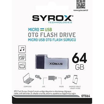 Syrox SYX-OTG Mini Çift Taraflı USB 2.0 Micro Usb 64 GB Flash Bellek Gümüş