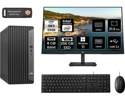 Hp Pro 400 G9 6U3M8EAMNT401 Dahili Intel UHD Graphics 730 Intel Core i5 12400 8 GB Ram 256 GB SSD Tower Windows 11 Pro 21.5 inç Monitörlü Masaüstü Bilgisayar + PER4 BELLEK