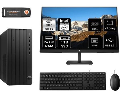 Hp Pro 290 G9 6D3A5EAMNT323 Dahili Intel UHD Graphics 770 Intel Core i5 12500 24 GB Ram 1 TB SSD Tower FreeDos 21.5 inç Monitörlü Masaüstü Bilgisayar + PER4 BELLEK