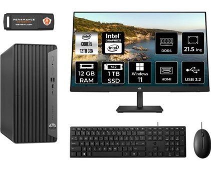 Hp Pro 400 G9 6U3M8EAMNT408 Dahili Intel UHD Graphics 730 Intel Core i5 12400 12 GB Ram 1 TB SSD Tower Windows 11 Pro 21.5 inç Monitörlü Masaüstü Bilgisayar + PER4 BELLEK