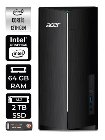 Acer Aspire TC1760 DT.BHUEM.005 Dahili Intel UHD Graphics 730 Intel Core i5 12400 64 GB Ram 2 TB SSD Tower Windows 11 Pro Masaüstü Bilgisayar + PER4 BELLEK