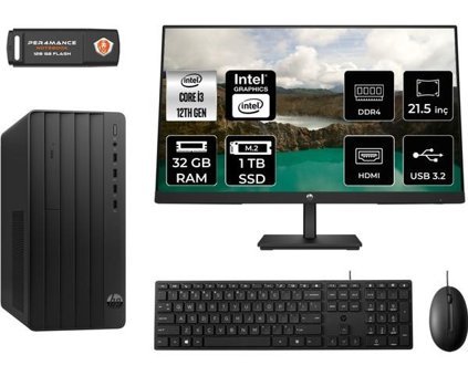 Hp Pro 290 G9 6D3A1EAMNT328 Dahili Intel UHD Graphics 730 Intel Core i3 12100 32 GB Ram 1 TB SSD Tower FreeDos 21.5 inç Monitörlü Masaüstü Bilgisayar + PER4 BELLEK