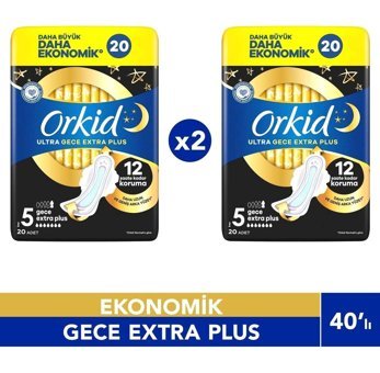 Orkid Ultra Gece Ekstra Plus İnce 20'li Hijyenik Ped 2 Adet