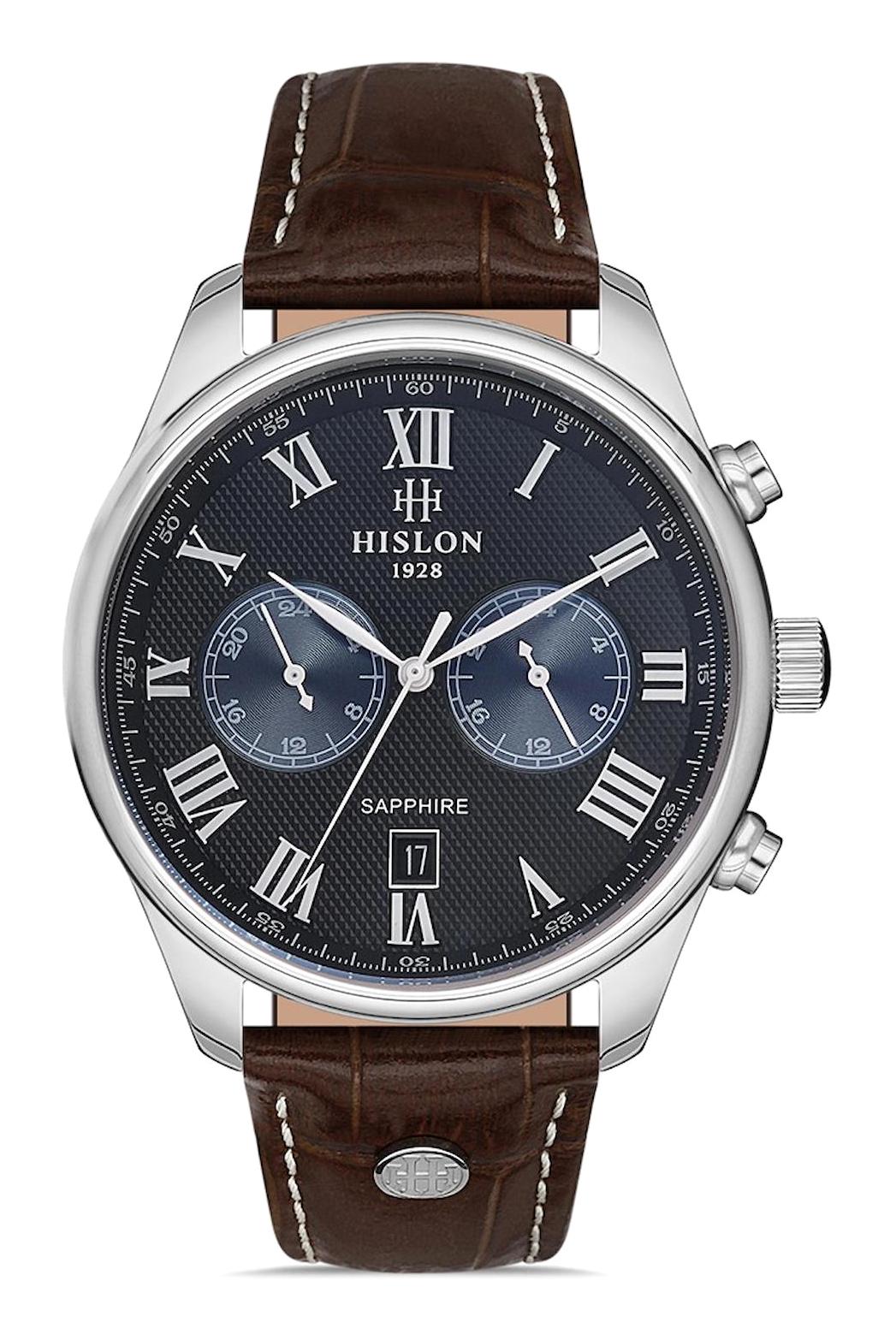 Hislon DT113S-04KS Pusulalı Takvimli 44 mm Kahverengi Deri Kordon Analog Erkek Kol Saati