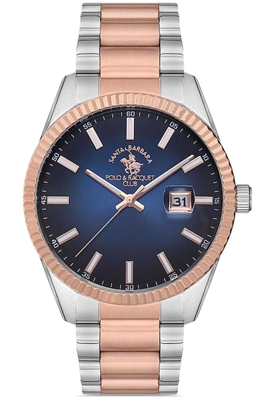 Santa Barbara Polo & Racquet Club SB.1.10191.3 Takvimli 44 mm Gri-Rose Gold Metal Kordon Analog Erkek Kol Saati