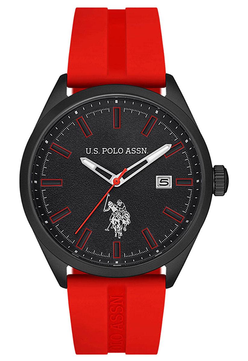 U.S. Polo Assn USPA1068-04 Takvimli 43 mm Kırmızı Silikon Kordon Analog Erkek Kol Saati