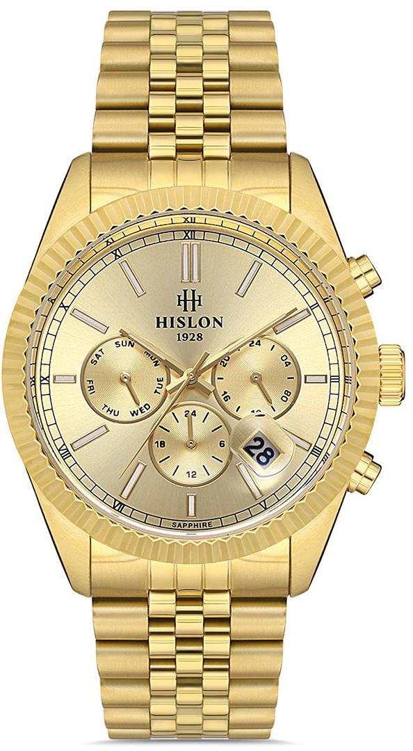 Hislon DT117G-08SG Pusulalı Takvimli 42 mm Altın Çelik Kordon Analog Kol Saati