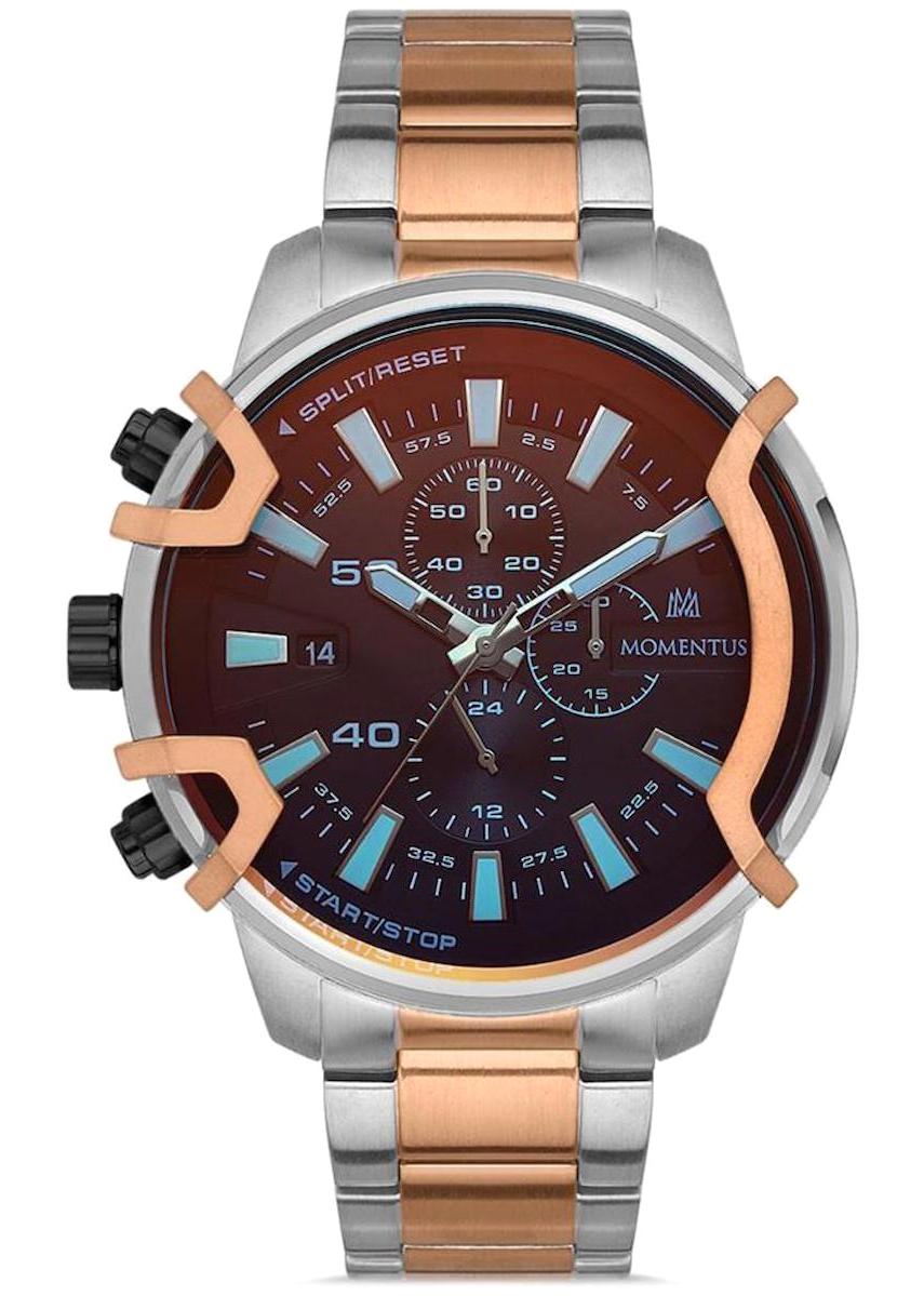 Momentus SM351T-04SX Takvimli 44 mm Gri-Rose Gold Çelik Kordon Analog Erkek Kol Saati