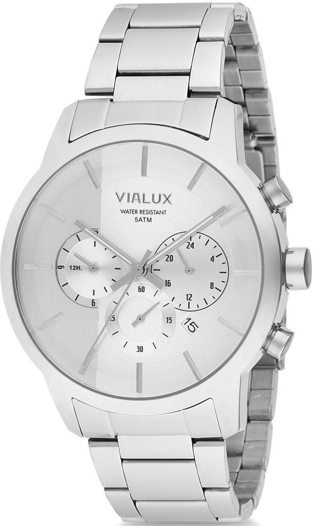 Vialux VX554S-02SS Takvimli 44 mm Çelik Kordon Analog Kol Saati