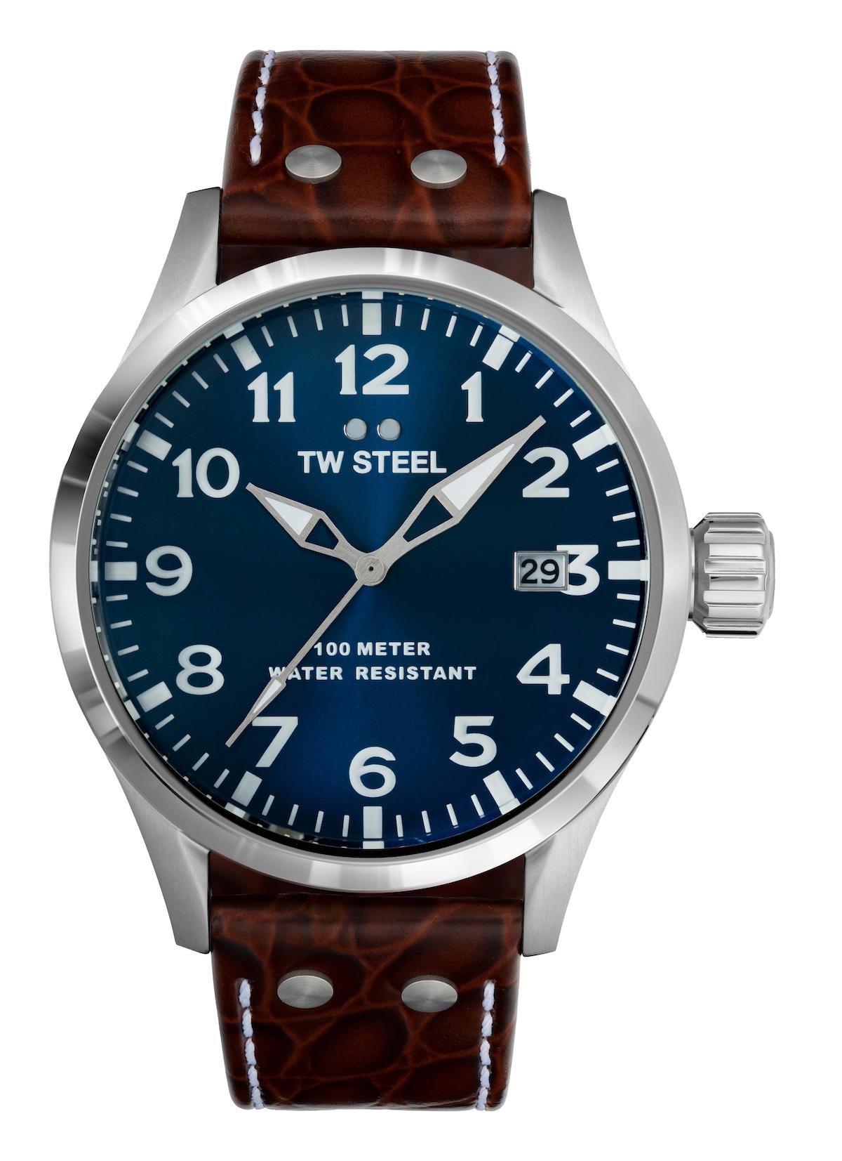 Tw Steel TW-VS101 Takvimli 45 mm Kahverengi Deri Kordon Analog Erkek Kol Saati